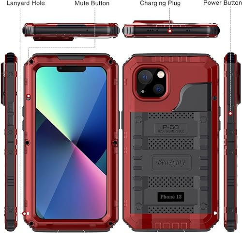 Miniatura 15 de Beasyjoy Funda impermeable para iPhone 13, funda de metal con protector de pantalla integrado, resistente protección de cuerpo completo, grado