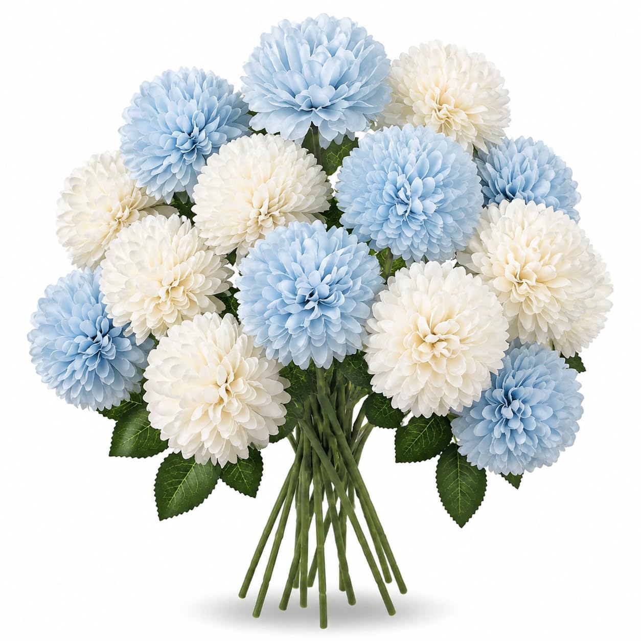 16Pcs Artificial Fake Chrysanthemum Flowers, 28CM Artificial Flower Bouquet, Silk Flowers Blue and White Hydrangea, Long Stem Artificial Flowers for Home Table Centerpieces Garden Office Décor