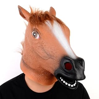 Voyiparty Creepy Brown Horse Head Rubber Latex Animal Mask Novelty Halloween Costume Party Mask Latex Halloween Costume Animal Cosplay Full Head Adult