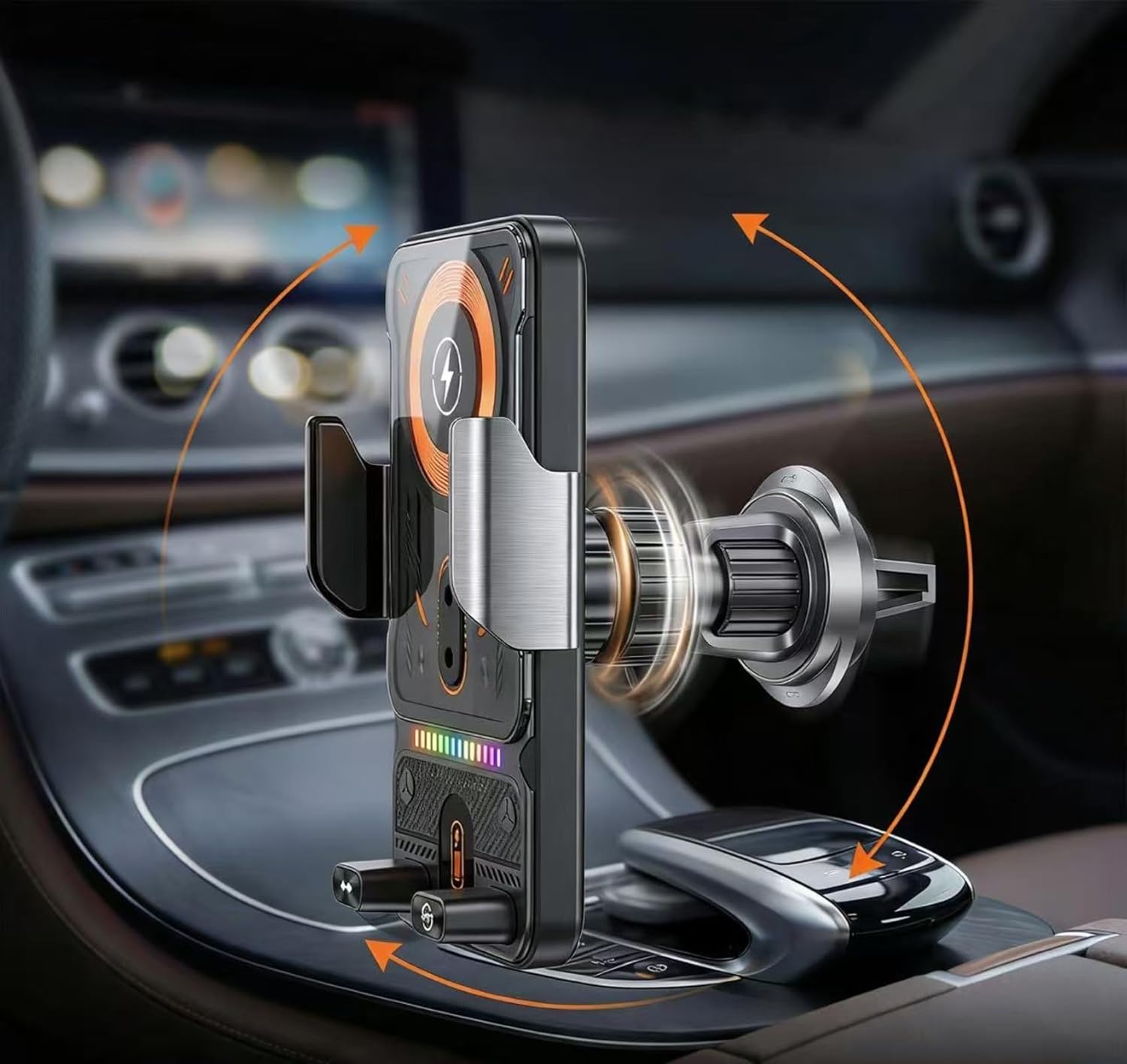2-in-1 Car Wireless Charging Phone Mount Auto-Clamping | 90° Rotation 90° Rotating Car Wireless Charging Mount (Black)
