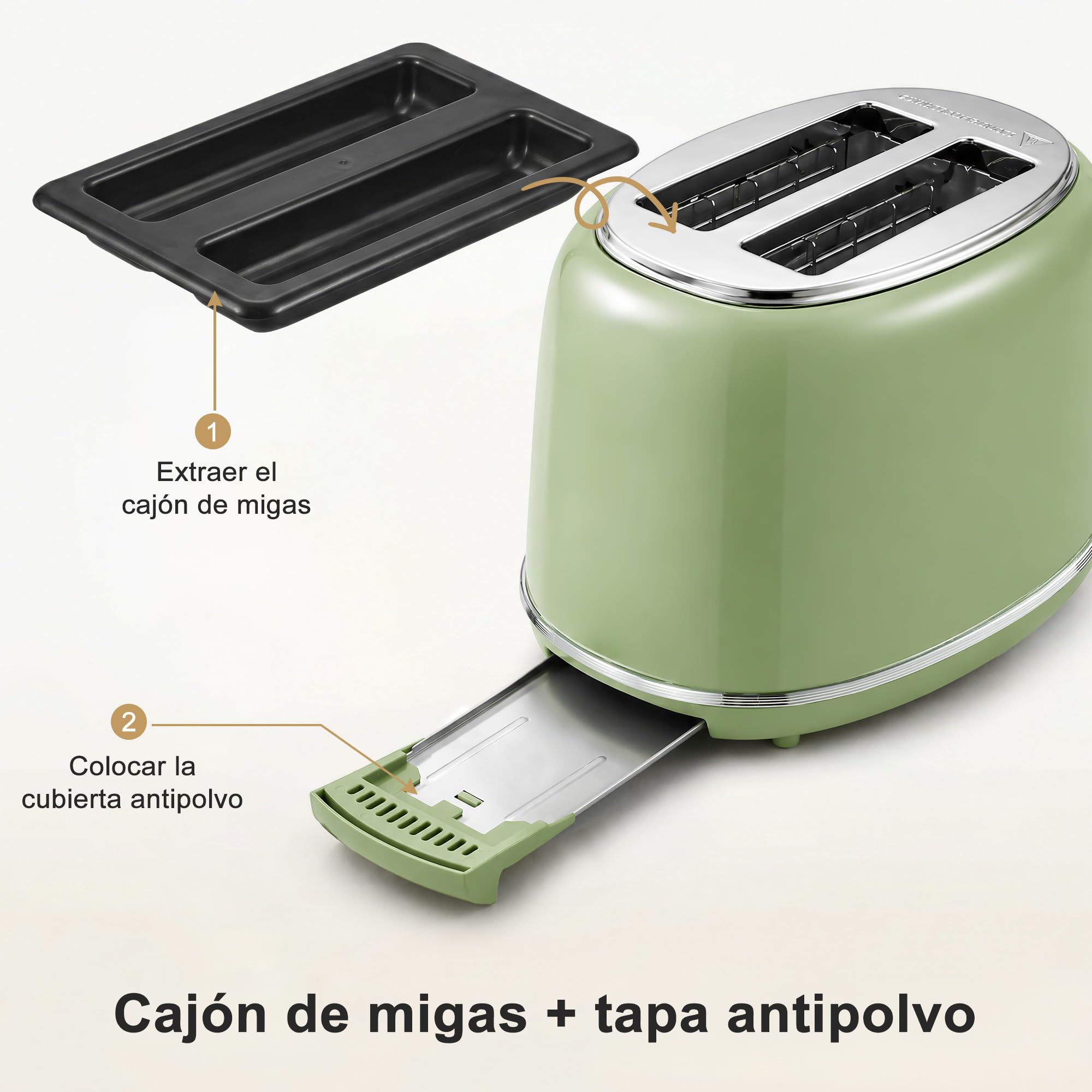 Wiltal Tostadora Retro 2 Ranuras Anchas de Acero Inoxidable – Tostador de Pan Compacto con Rejilla Calienta Pan, 6 Niveles, Función Descongelar y Recalentar, Expulsión Automática, Diseño Vintage