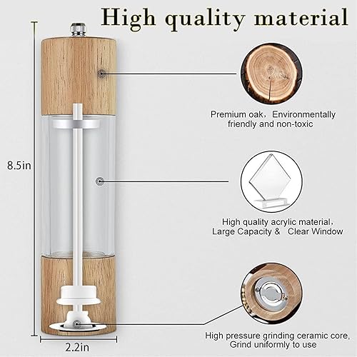 Miniatura 3 de Molinillo de pimienta y sal, molinillo manual avanzado de acrílico y madera, molinillo de sal y pimienta, alta capacidad y rugosidad ajustable,