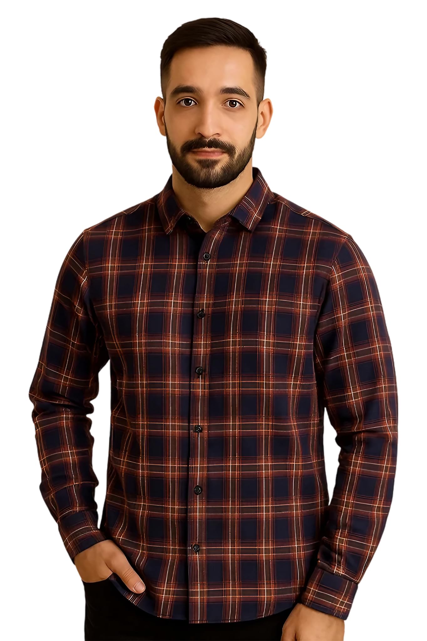 Men’s Premium Navy Blue Checked Cotton Shirt | Slim Fit Full Sleeve Casual & Office Wear Shirt.-image-37