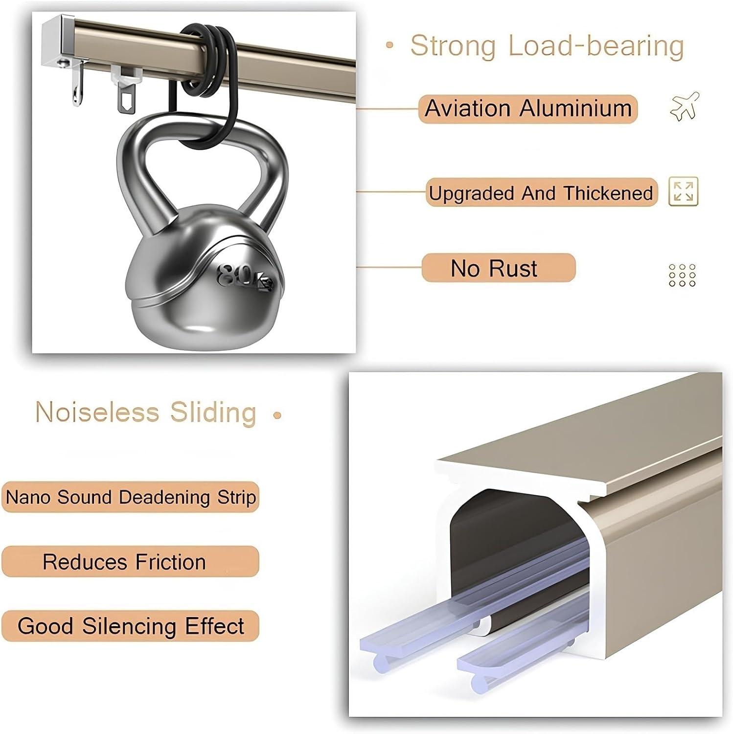 Curtain Tracks For Ceiling Or Wall Mounting Of Window And Room Divider Curtains, Track Sets(A,CEILING_1.6M/5.25FT(2X80CM))