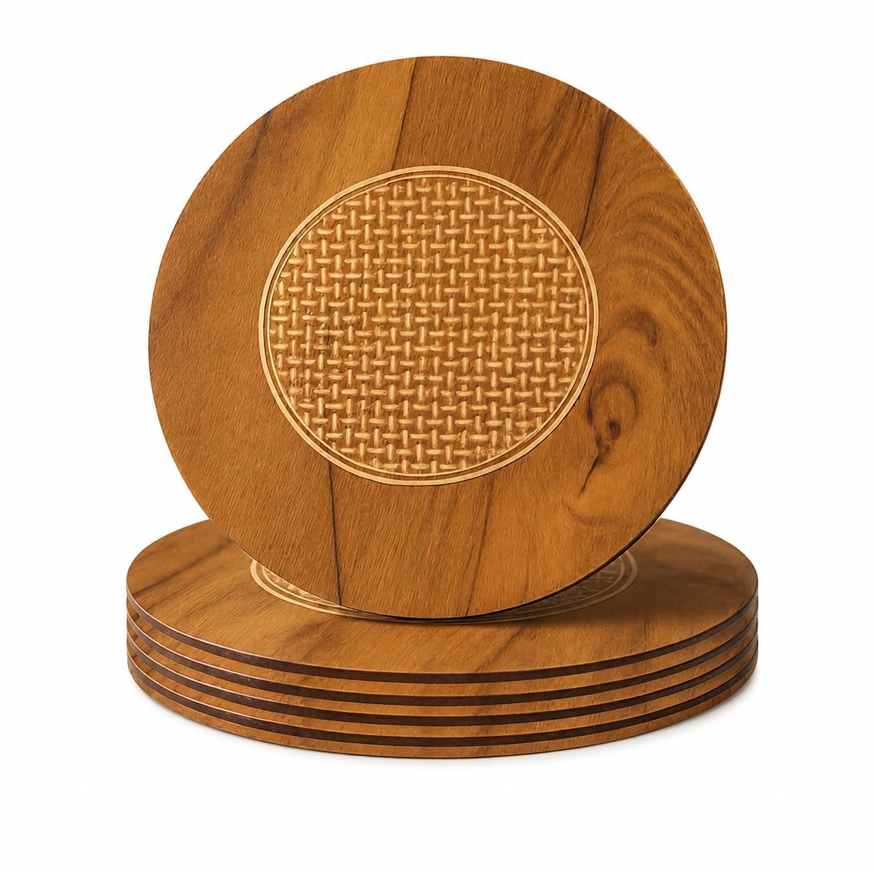 Wooden Heat Resistant Coasters Set of 4 | Eco Friendly Pan Pot Holder Stand | Anti Slip Dining Table Heat Pad Mat | Kitchen Hot Utensil Trivet | Washable Laser Engraved-image-26
