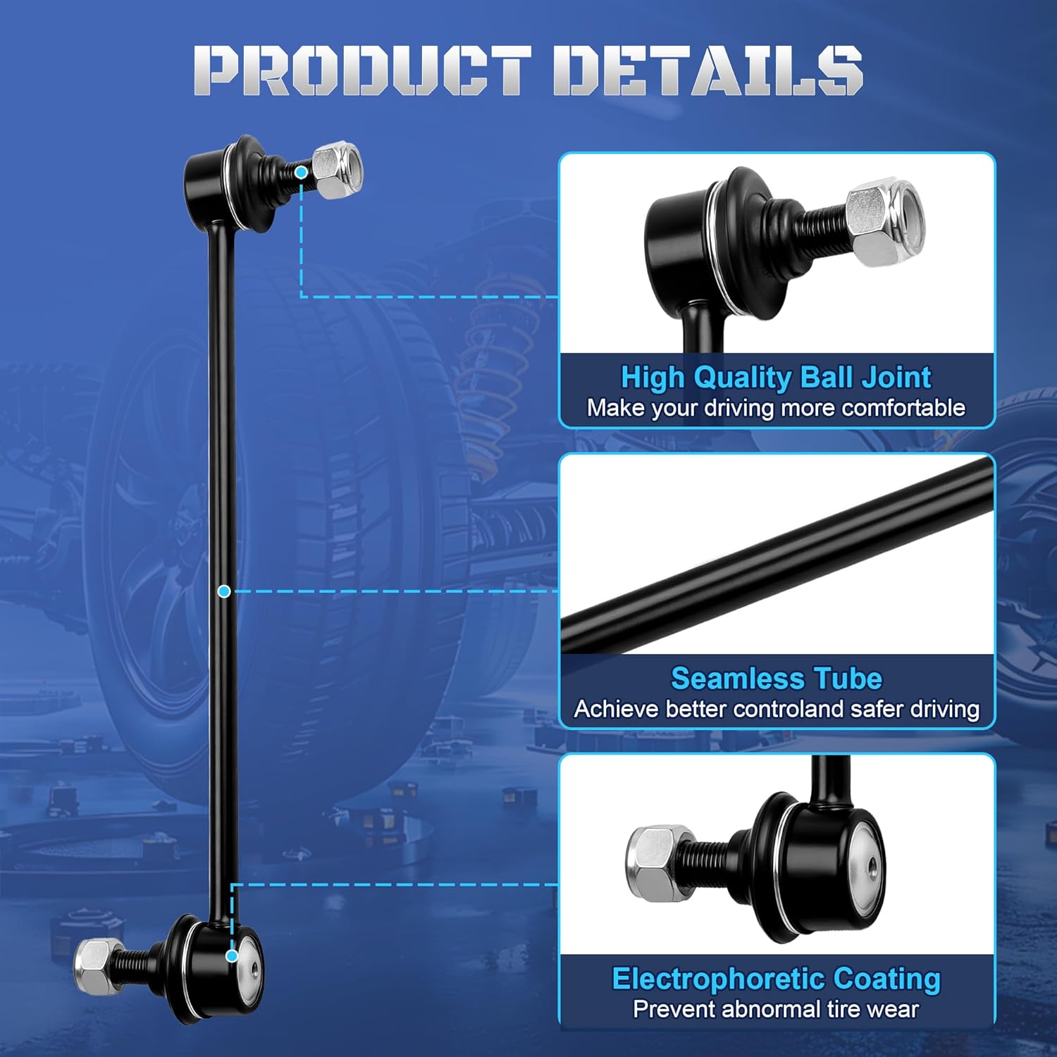 K80230 Front Stabilizer Sway Bar End Links Compatible with 2003-2019 Toyota Corolla Matrix Prius, 2003-2010 Pontiac Vibe, 2005 2006 2007 2008 2009 2010 Scion tC, Set of 2
