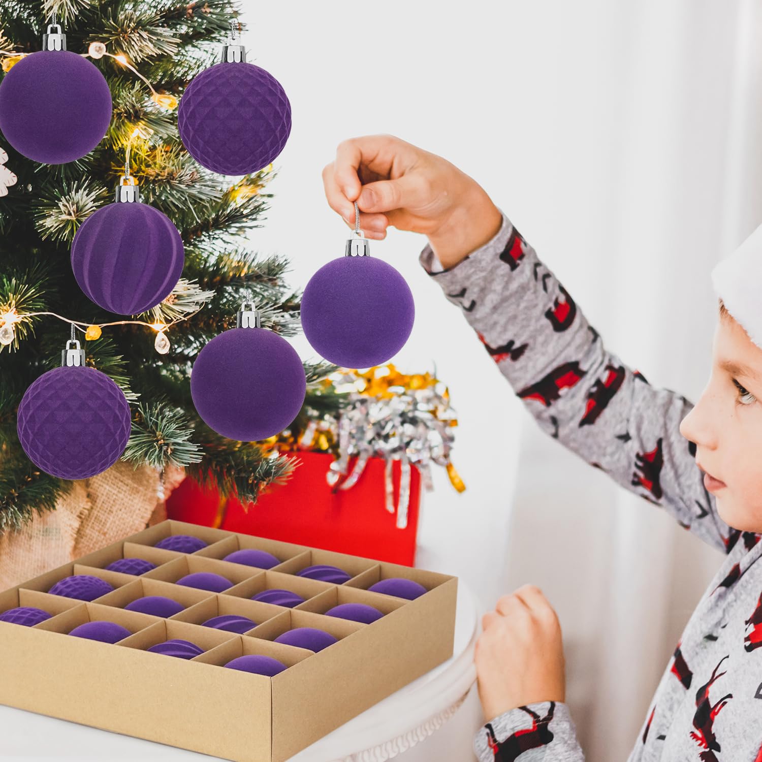 Miaikoe 16 Pcs Velvet Christmas Balls Hanging Ornaments Set - Image 3