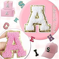 Vista 2 de 6 piezas de parches de letras de chenilla autoadhesivas, parches de letras preppy de 2 pulgadas para bolsos, ropa y sombreros, grandes pegatinas