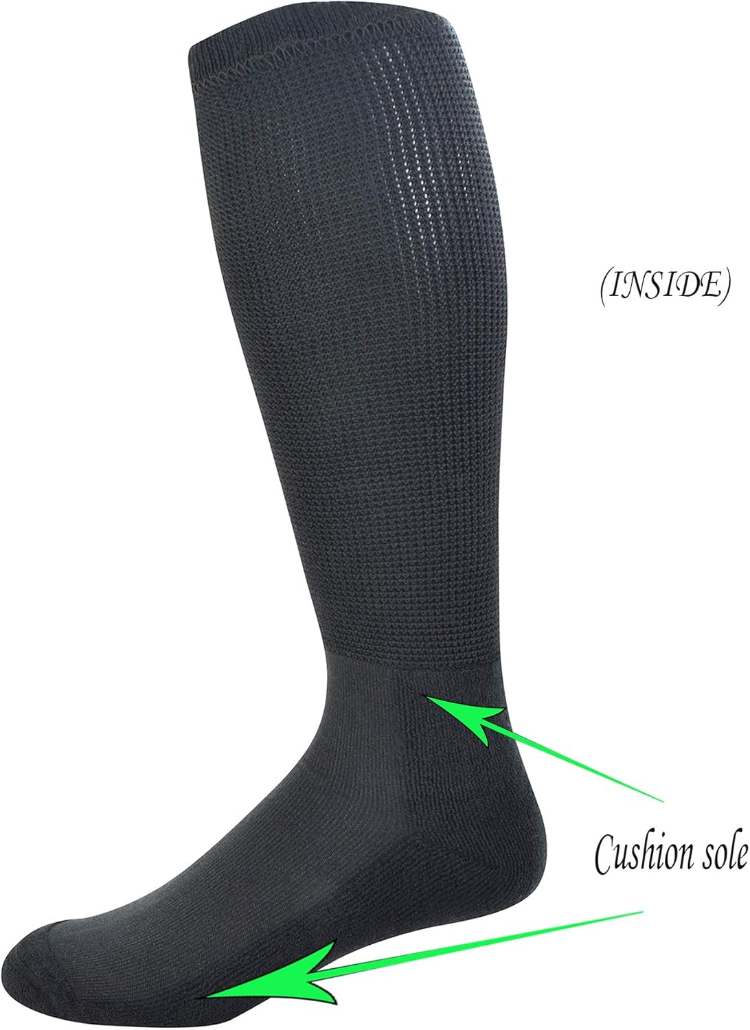 Yomandamor 3 Pairs Mens Cotton Diabetic Over the Calf Dress Socks with Seamless Toe Size 10-13 - Image 3