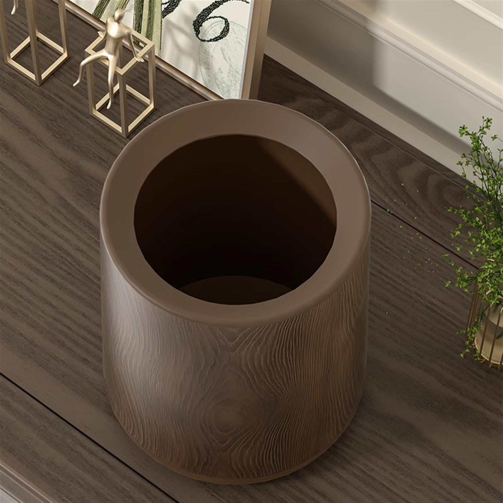 Cubierta de cocina Papelera retro de madera veteada sin tapa, papelera con parte superior abierta, escritorio redonda base y cubo revestimiento, for sala estar, dormitorio, oficina para Office