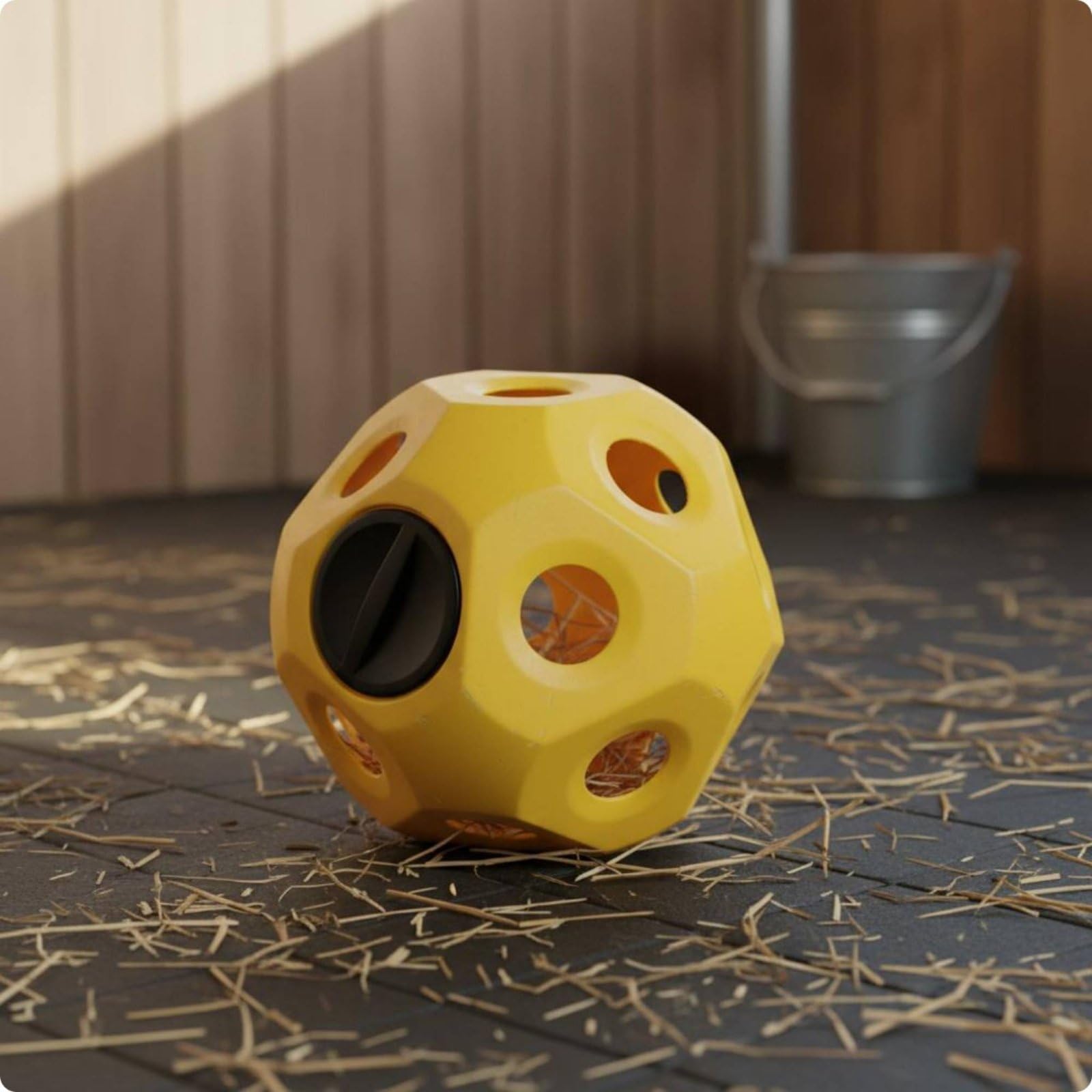 Palla Gioco Equestre Palla Fieno Animali Polietilene con Tappo Sicuro Design Multiforo per Mangime Adatta per Cavalli All’aperto E, Giallo