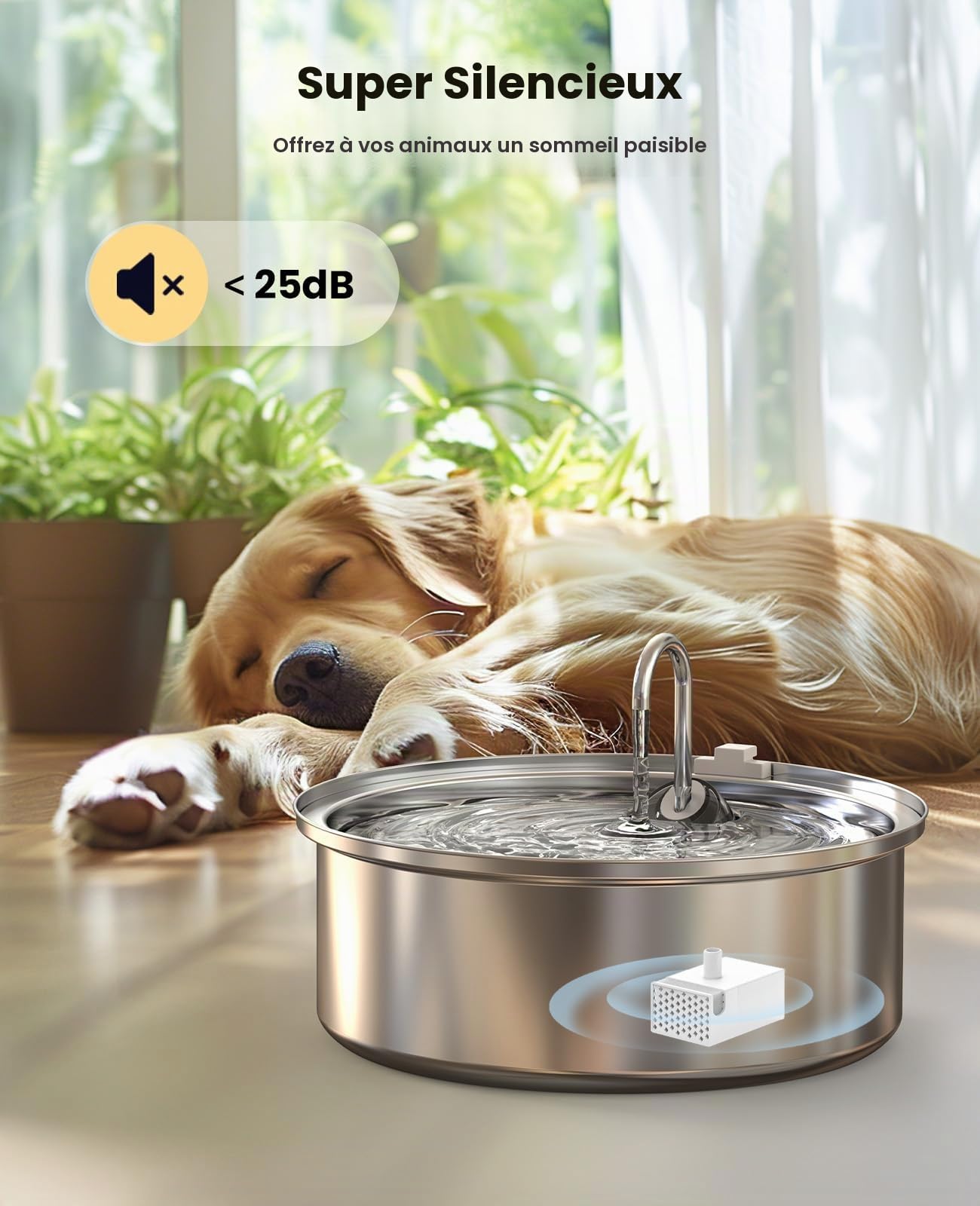 oneisall Pompe pour 7L Fontaine à Chat en Acier Inoxydable | Pompe à eau ultra silencieuse, câble d'alimentation de 1,5 m, pompe à eau de protection contre la marche à sec
