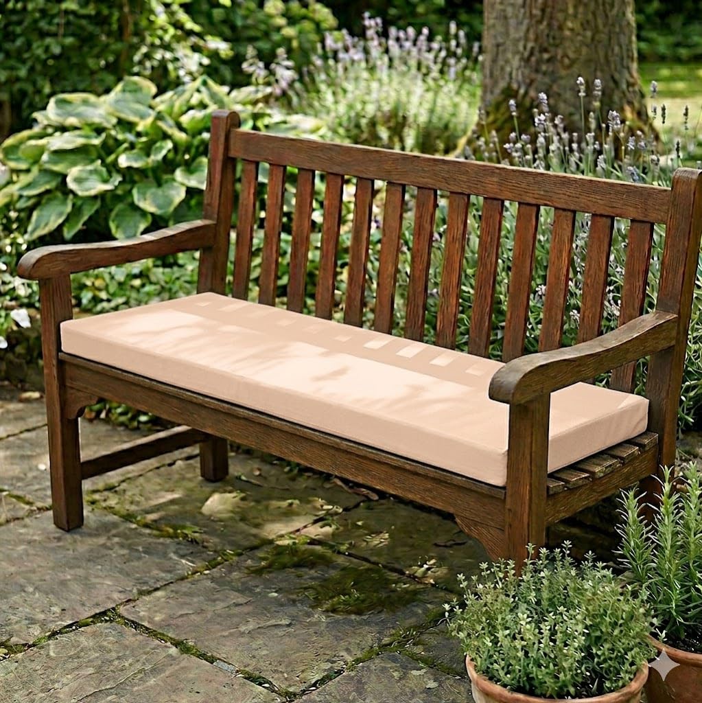 Goldstar Beddings Premium Garden Bench Cushion - 2 Seater Foam Seat Pad for Indoor/Outdoor Use (Cream, 2 Seater 15 x 45 x 2) โ image 1