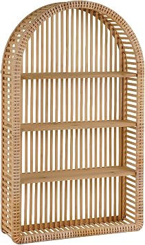Rattan Wall Shelf - 4 Tier Boho Arch Hanging Shelves Handcraft Floating Shelf for Bathroom Living Room Wall Decor, 18.7" x 31.5"