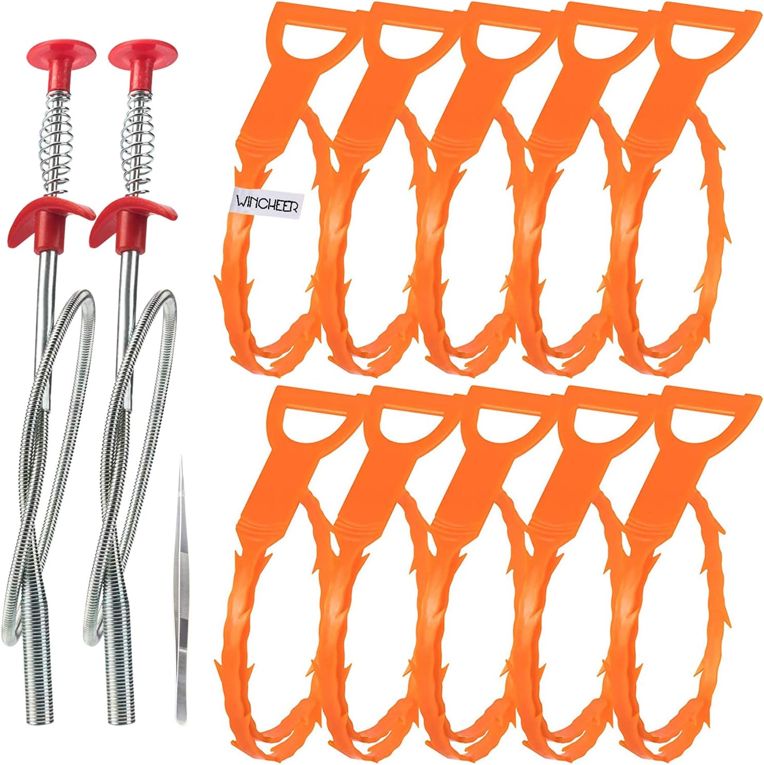 Drain Clog Remover Tool 13 PCs, Drain Cleaning Hair Catcher, Multi-Tooth Auger Cleaner Hair Grabber for Kitchen Sink Bathroom Tube Toilet