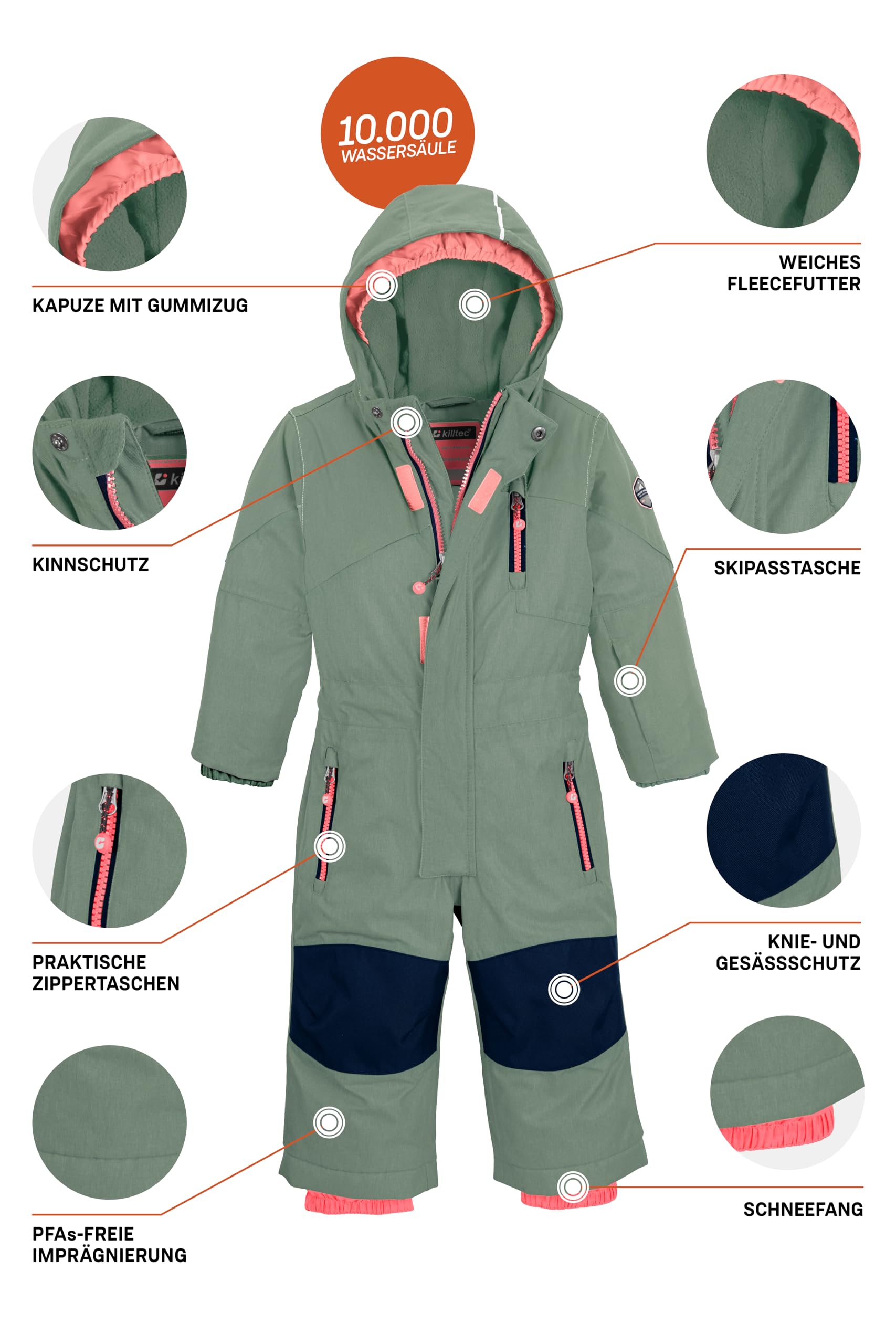killtec dzieci Kombinezon narciarski/kombinezon narciarski z kapturem i osłoną przeciwśnieżną Kesley Mini, light teal green, 110, 34353-000
