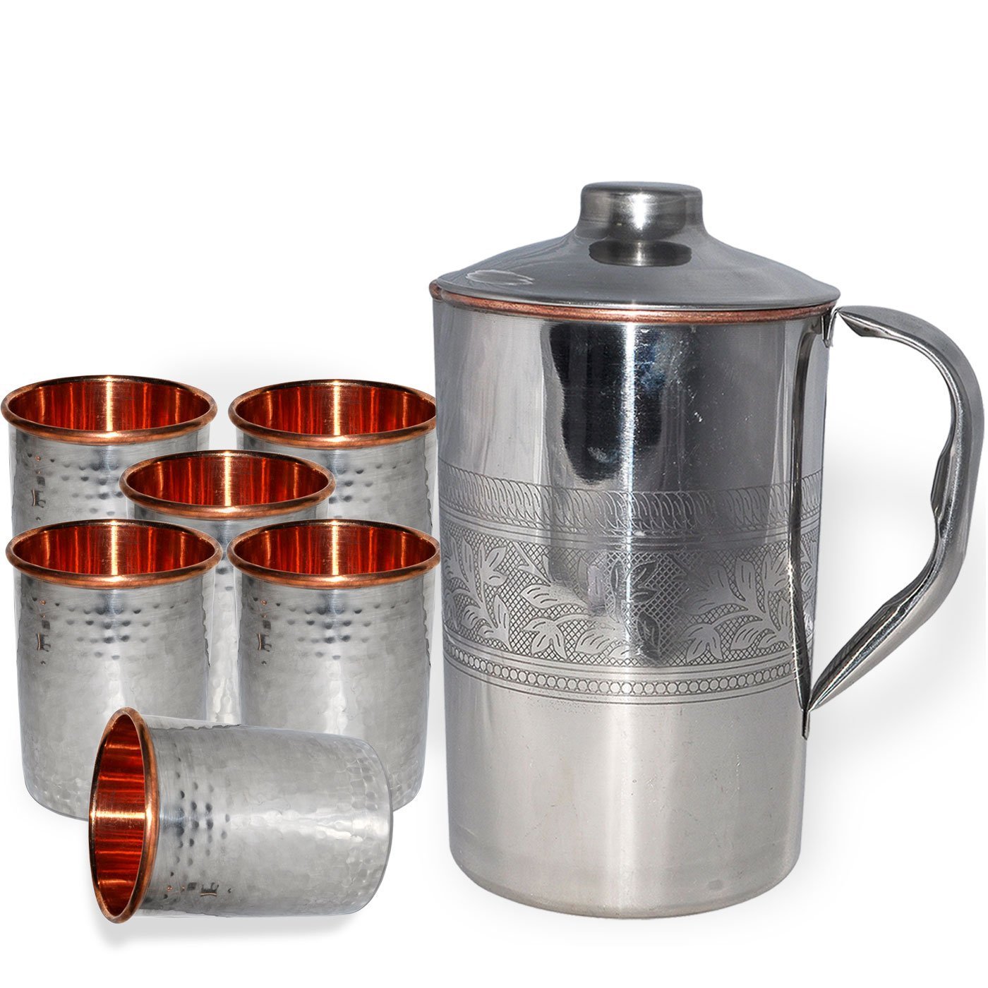 Stainless Steel Copper Jug & Glass , Silver