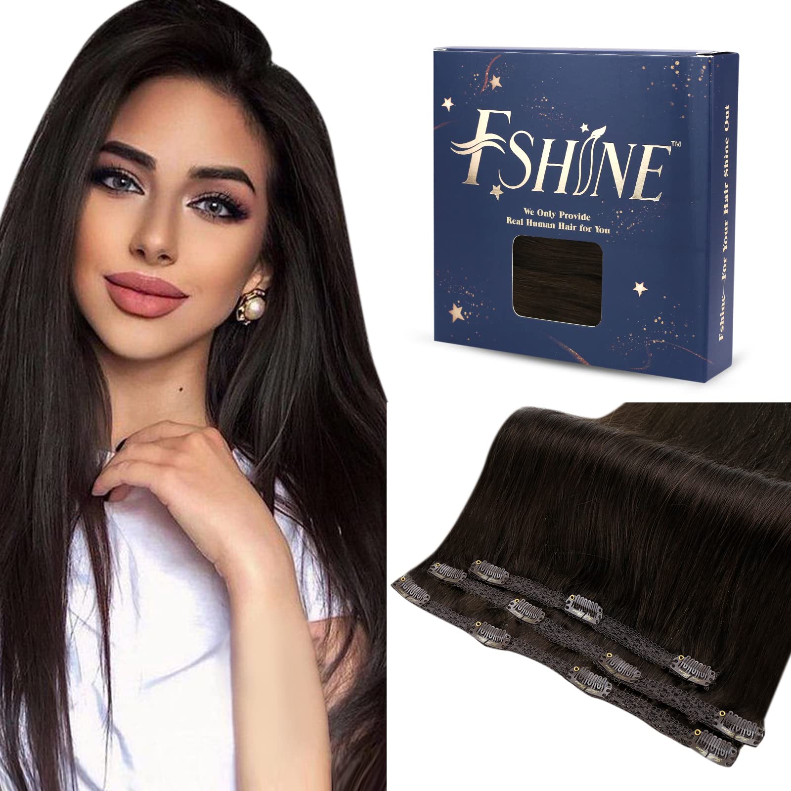 Fshine Extension Capelli Veri Clip Castano Scuro Hair Extension Clip 30cm 50g 3pcs Extension Capelli Remy Clip Double Weft Clip In Hair Extensions Real Human Hair Extension Vere Clip #2