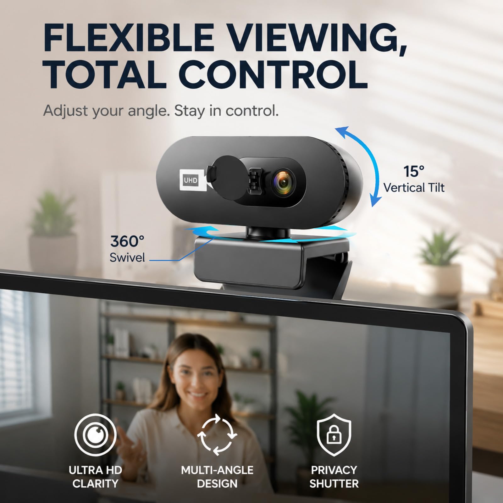 Webcam 1080P Full HD con Microfono, Auto Focus e Copertura Privacy, Fotocamera PC USB Plug & Play, Angolo di visualizzazione 75°, per Linux, Win10/8/7, Mac, Streaming