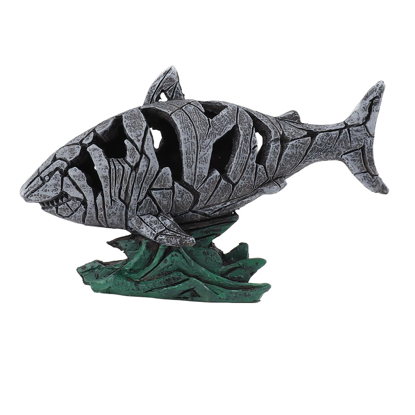Verdant Touch Estatua de tiburón, escultura de tiburón, resina impermeable ahuecada, duradera, 7.3 pulgadas de largo y 4.5 pulgadas de ancho, estatua de tiburón para decoración de estantes de mesa
