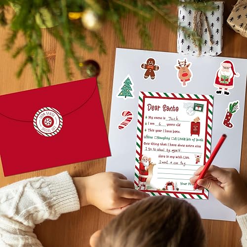 Miniatura 4 de KOFECIT Kit de 8 juegos de cartas a Papá Noel, 5 x 7 pulgadas, rellenar las tarjetas en blanco con sobres rojos, calcomanías, sellos, etiquetas de