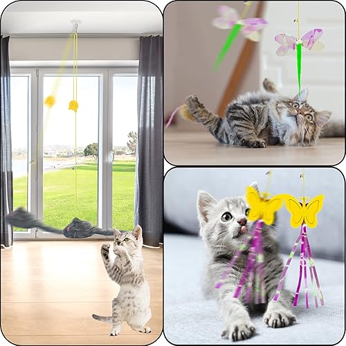 Miniatura 5 de Juguetes para gatos para interiores, puerta colgante retráctil, pájaro, gato, juguete para gatito, divertido, ejercicio, cuerda interactiva, plumas,