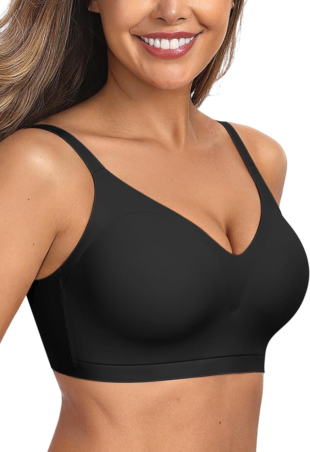 OEAK Womens Comfortable Bra Push Up Bras Wireless Support Lift Brassiere V Neck Full Coverage Everyday Seamless Tshirt Bras - Image 6