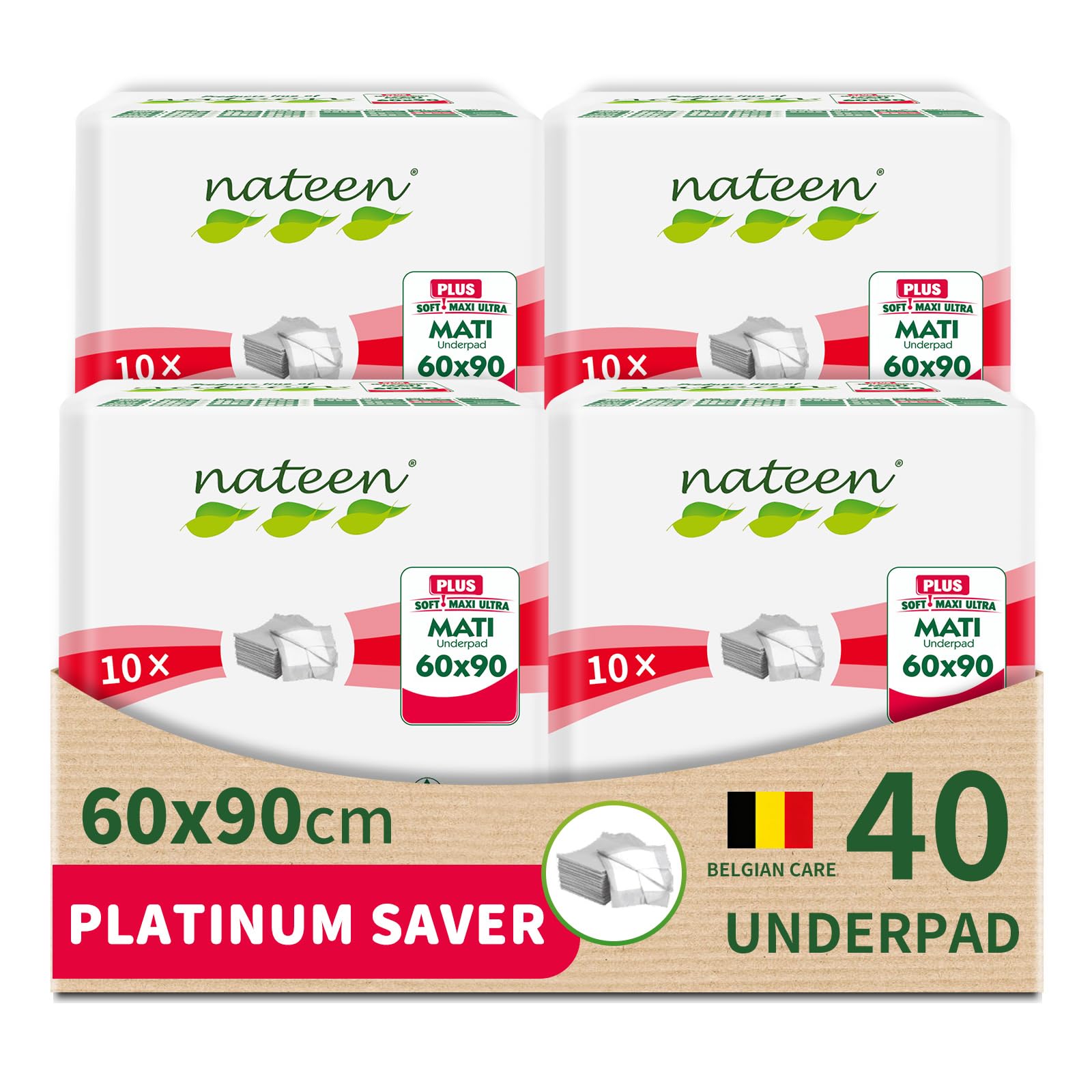 Nateen Disposable Underpads, 60 x 90 cm, 40 Pcs Incontinence Pads,Diaper Changing Mats for Baby,High Absorbency Bed Pads,Mattress Protector Pads.