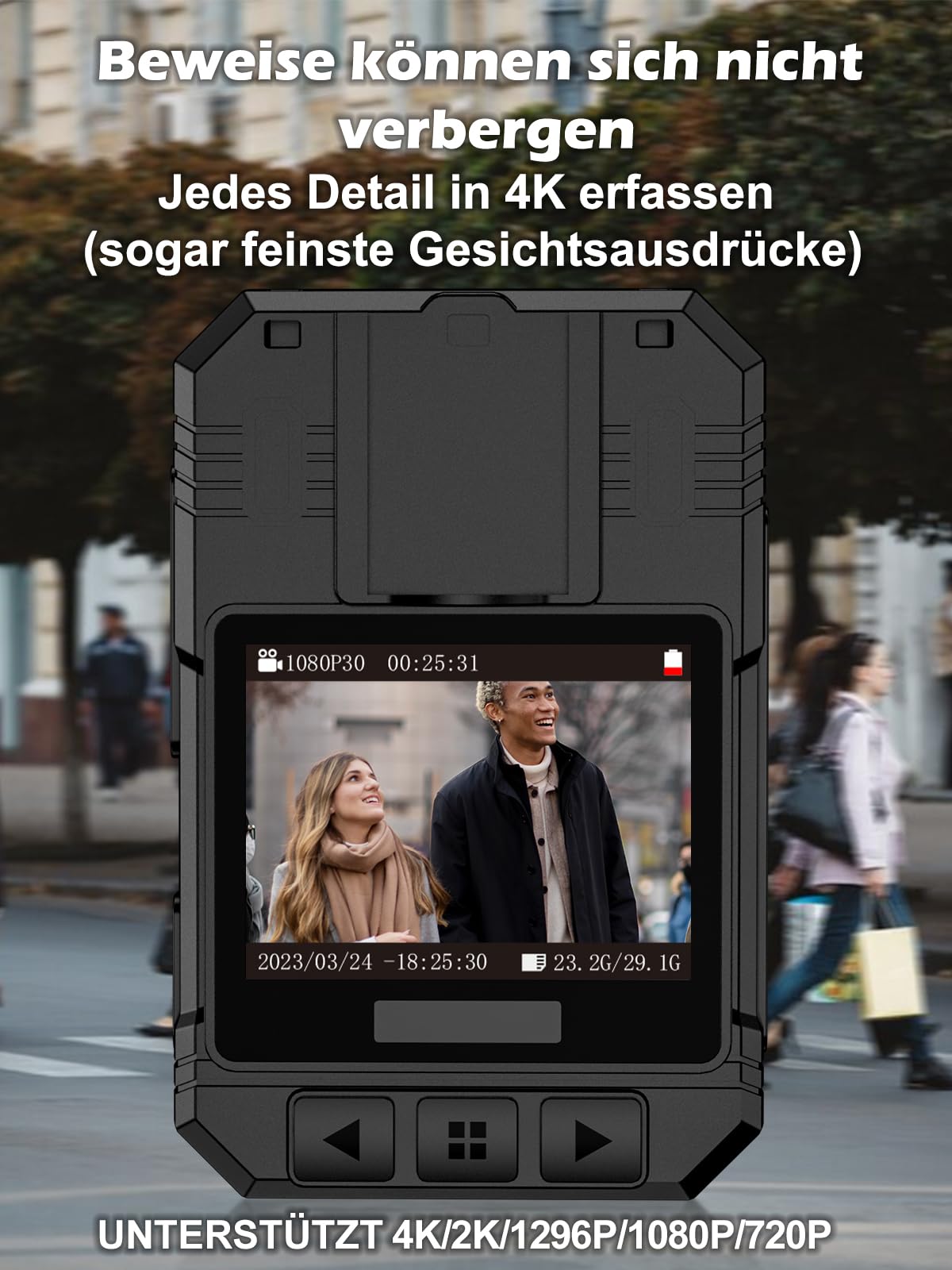 SPIKECAM Echte Body Cam 4K, Bodycam Körperkamera Mini 4K mit OTG, SOS-Alarm, Taschenlampe, Audio- und Videoaufnahme, Handy Body Camera für Polizei- und Sicherheitsdienste, 64GB