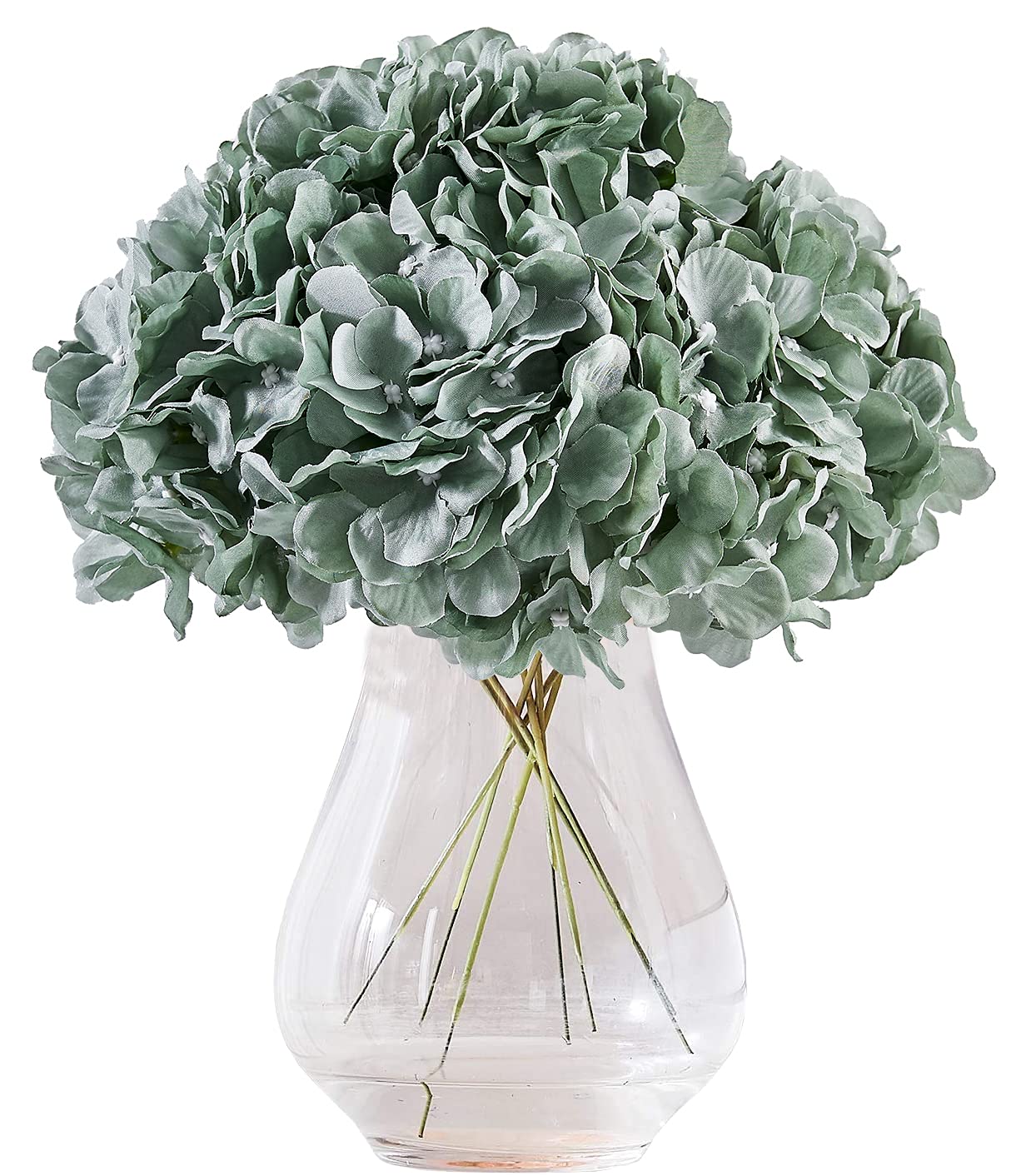 KISLOHUM Artificial Hydrangea Flower Heads Hydrangea Silk Flowers Head for Wedding Centerpieces Bouquets DIY Floral Decor Home Decoration,Pack of 10 with Long Stems (Sage Green)
