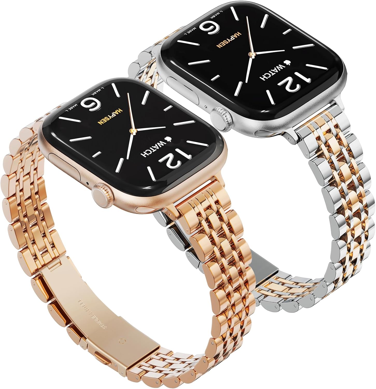 Slim Metal Band Compatible with Apple Watch Bands for Women, Series 11/10/9/8/7/6/5/4/3/2/1/SE, 46mm (S11/10), 45/44/42mm,Stainless Steel Bracelet, Rose Gold & Silver/Rose Gold