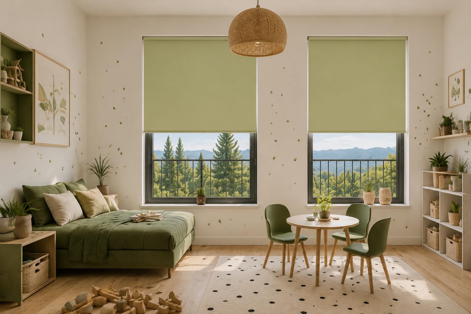 Estoralis | Dracarys | Store Enrouleur Moderne | Tissu occultant | Couleur Vert Clair | 150 x 235 cm (Largeur/Hauteur) Taille du Tissu 147 x 230 cm | Stores pour fenêtres et Portes