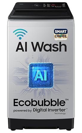 Samsung Smart Choice 10 Kg, 5 Star, AI Wash, AI Energy Mode, Wi-Fi, Ecobubble, AI VRT+, Soft Closing Door, Digital Inverter, Fully-Automatic Top Load Washing Machine (WA80F10E2LTL, Lavender Gray)
