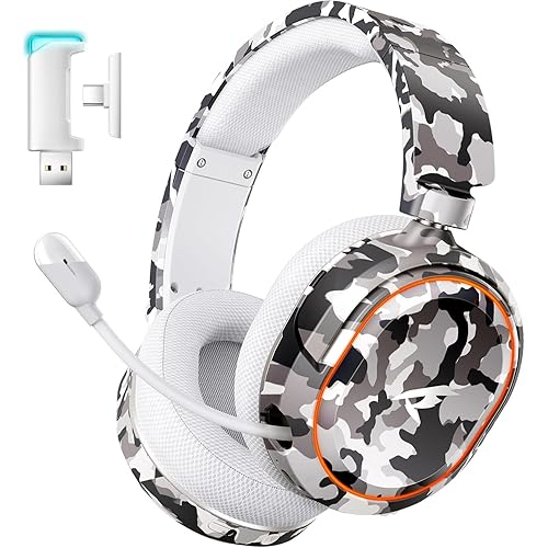 Wireless Gaming Headset, 7.1 Surround Sound, 2.4GHz USB Gaming Headphones with Bluetooth 5.4, 100H Battery, ENC Noise Canceling Mic, RGB Light, Wireless Headset for PC PS5 PS4 Mac Switch (Camo)