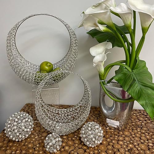 Miniatura 6 de Modern Day Accents 5732 Anillo SM - Cesta de anillo de cristal plateado, decoración de mesa, decoración de casa, cuenco, centro de mesa de isla,
