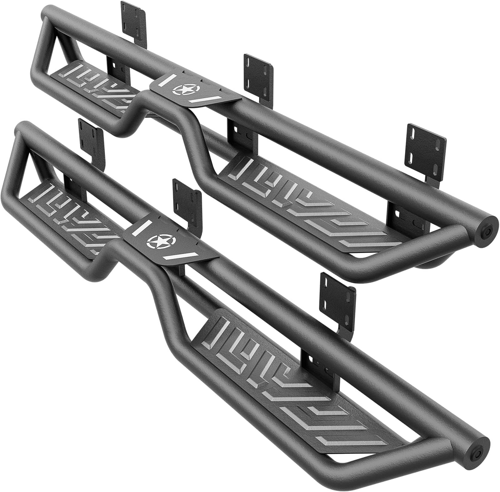 Running Boards Side Steps SuperCab Compatible with 1999-2016 Ford F250 F350 Super Cab, Bolt-on F-250 F-350 Nerf Bar Step Bars, Heavy-Duty Steel Two Stairs Design (Black)
