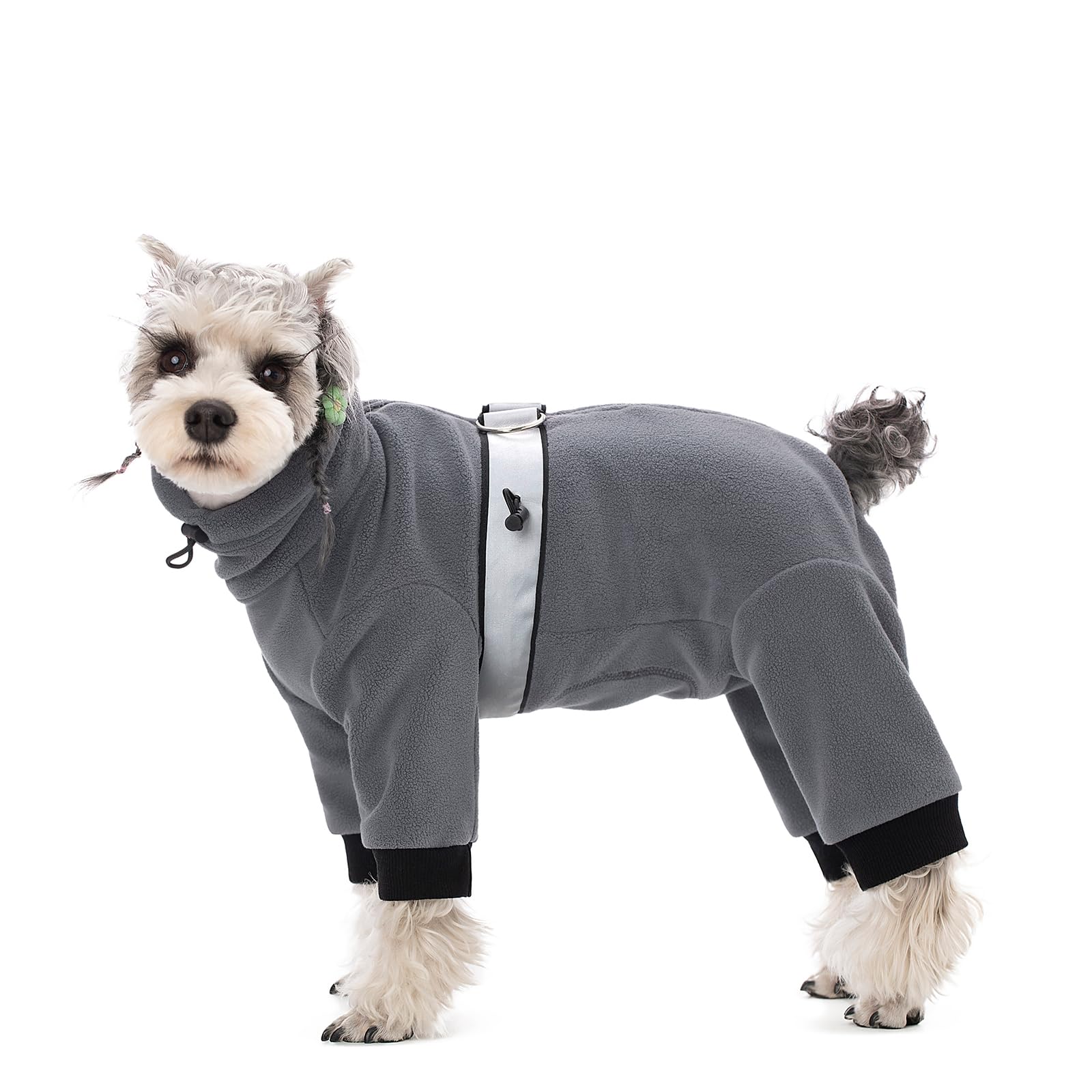 Dog Winter Warm Clothing,Dog Full Coverage Fleece Onesies Pajamas,Adjustable Chest Reflective Strip Dog Jumpsuits Four-Legged Clothing for Small Medium Dogs_S(Grey)