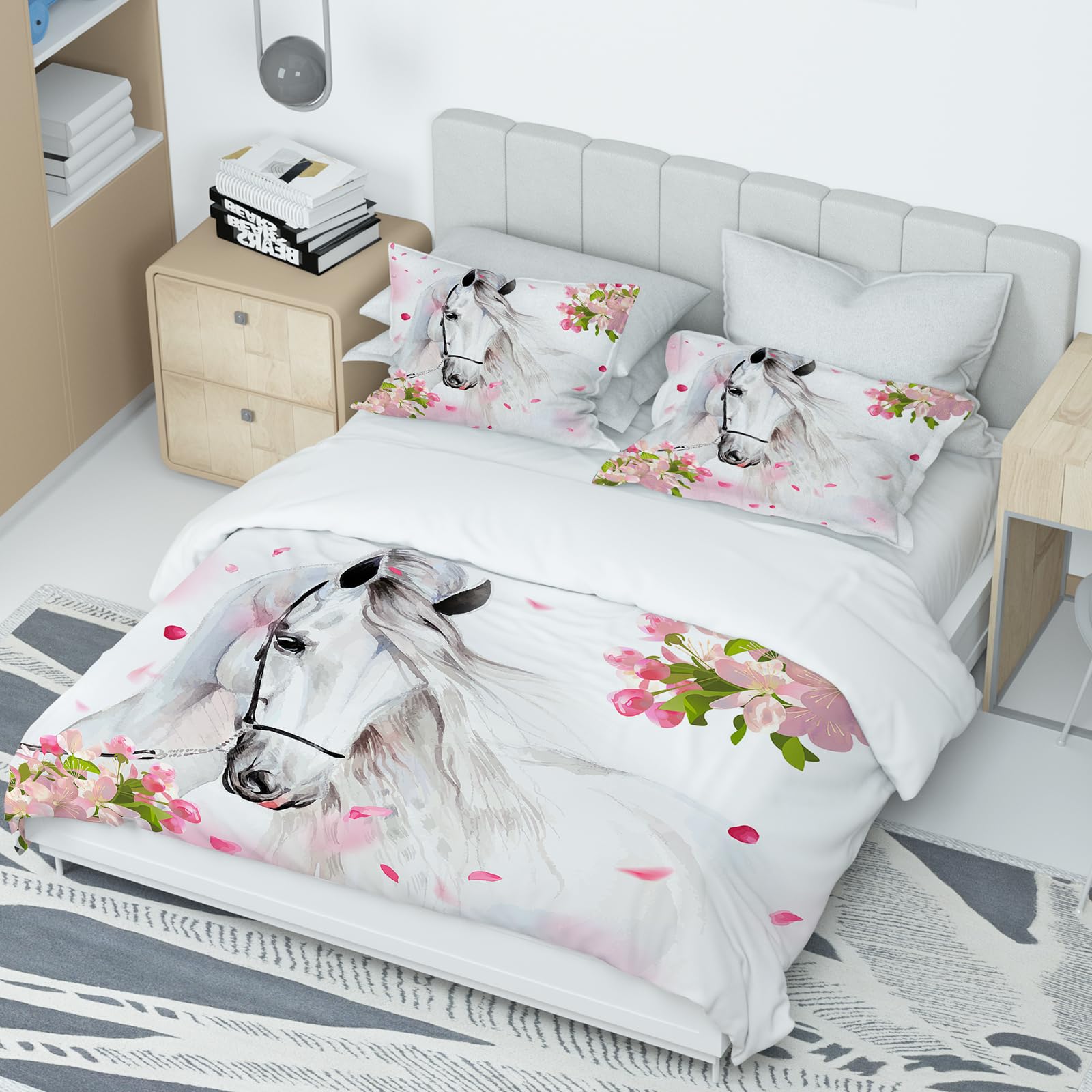 Bedding Duvet Cover Set 3D Print Horse Quilt Cover Bedding Sets, Animal Horse Print Single Double King Size Microfibre Duvet Cover Set with Pillowcases,for Boys Girls (Horse 01, 135cm200cm) - Image 2