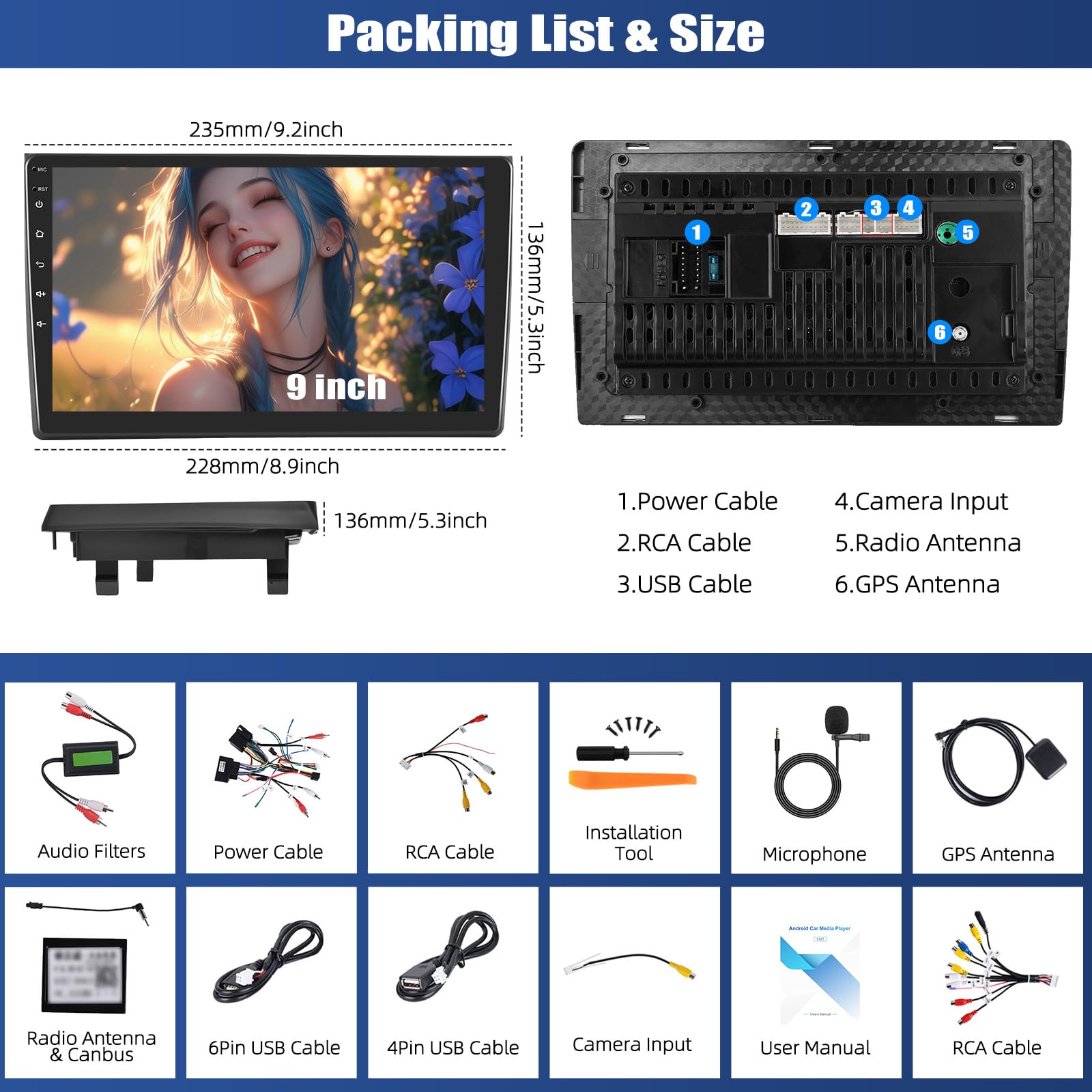 SIXWIN 4+64G Autoradio Android 13 per Audi A4 S4 RS4 8E B6 B7(2000-2009) con CarPlay/Android Auto/Mirror Link,9 Pollici HD TouchScreen Schermo Navigatore WiFi Bluetooth 5.0 RDS/FM 32EQ
