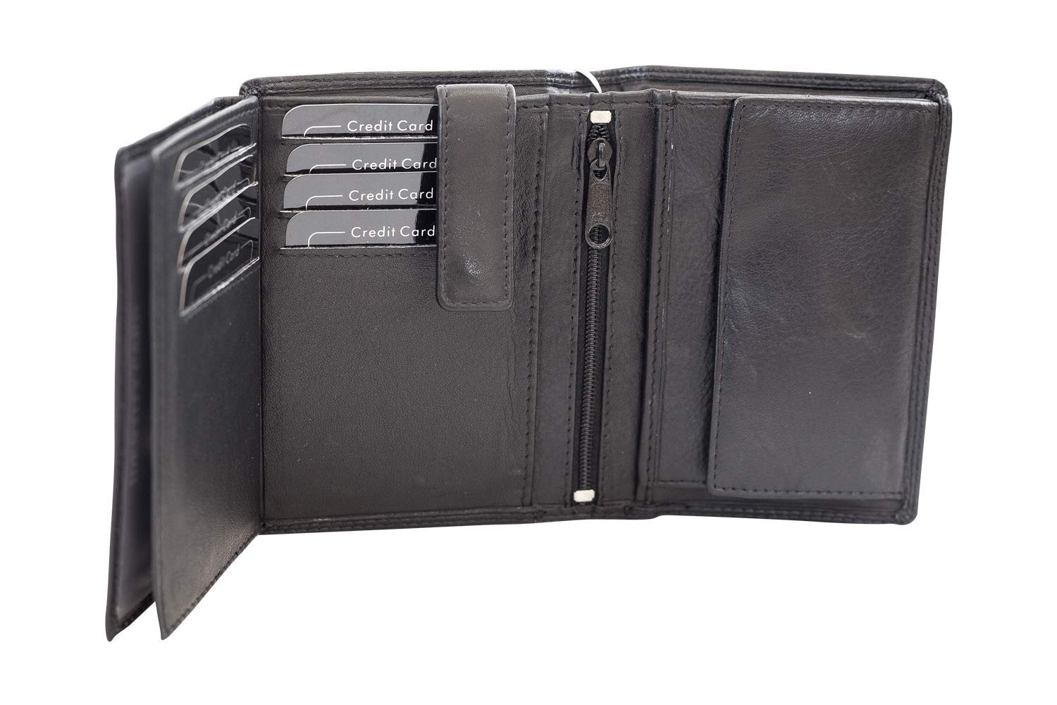 Biker Cartera hombre con cadena Monedero mujer pequeña de piel, estilo box para señores y señoras RFID Monedero Protección de Informaciones privadas Cartera de Bloqueo RFID LEAS, Piel auténtica, negro