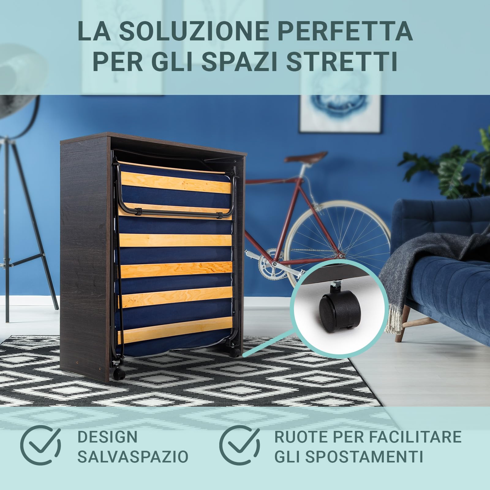 DOLCI SOGNI Mobile Letto A Scomparsa Singolo Wengé 80x190, 100% Made in Italy, Letto a Scomparsa con Mobile dotato di Rete a Doghe in Legno e Materasso, Letto Pieghevole Estraibile