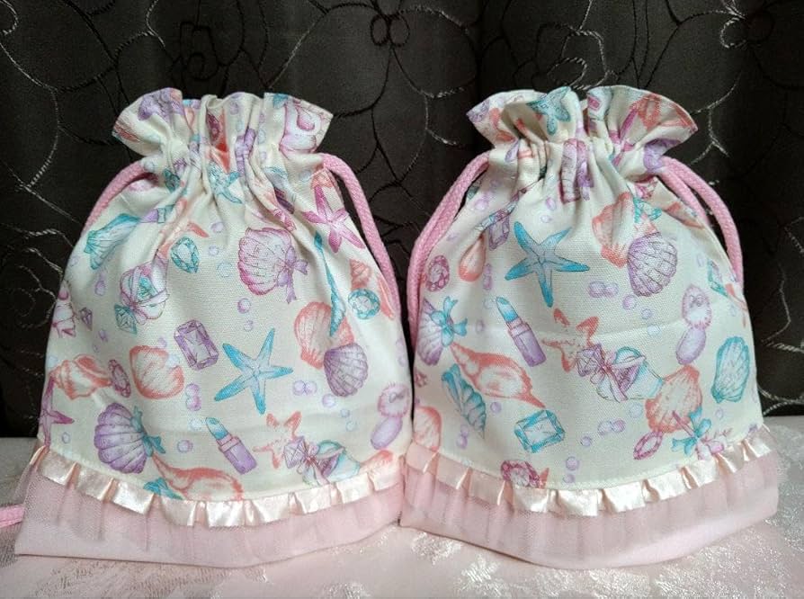 Amazon.co.jp: シェル 巾着セット 給食袋 コップ袋 貝殻 ピンク