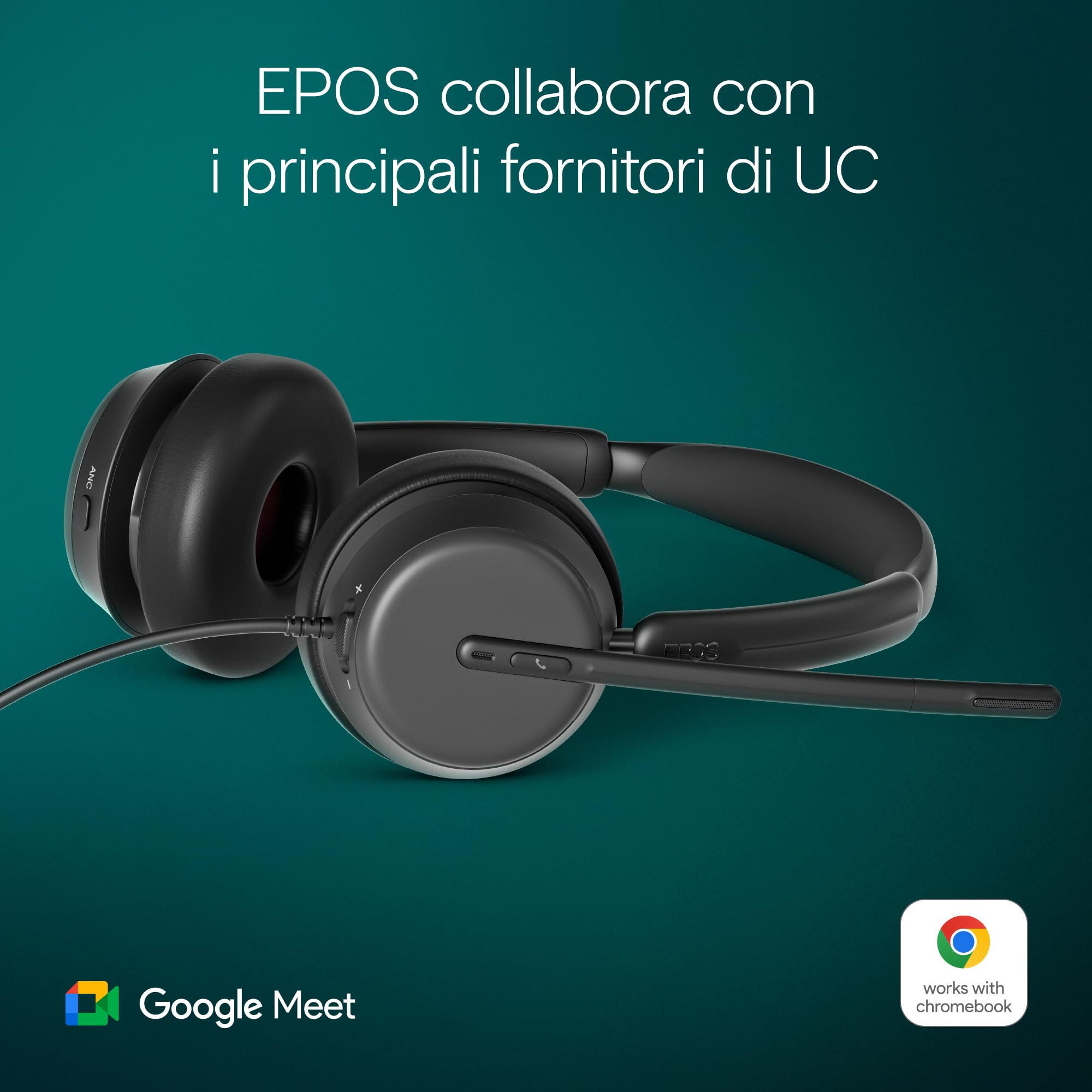 EPOS IMPACT 860T ANC Cuffie con Cavo Doppio Padiglione e Active Noise Cancelling, Certificato Teams, USB-C e USB-A, Super Wideband Audio, Ottime per Chiamate, Zoom, Ufficio, Casa e Lavoro Ibrido