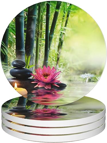 Miniatura 10 de Juego de 4 posavasos para bebidas, posavasos redondos para tocadiscos antiguos de 4 pulgadas, posavasos de cerámica absorbente con base de corcho,