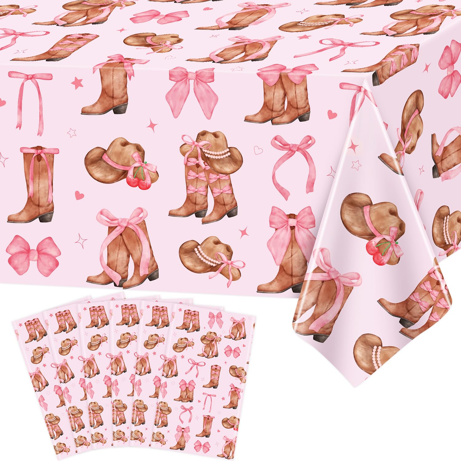 TYXIVO 6Pcs Western Cowgirl Tablecloth Coquette Bow Cowgirl Birthday Party Tablecover 51x86 inch Cowboy Rodeo Table Cloth Western Theme Party Decoration Birthday Party Supplies
