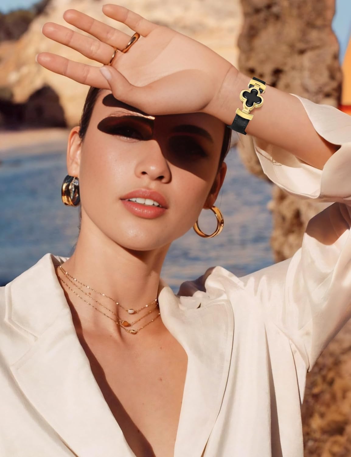 Designer Slim Leather Bands for Women 20mm Magnetic Lucky Clover Watch Strap Compatible with Samsung Galaxy Watch 7/6/5/4/Active 2/4 6 Classic/5 Pro/FE 40mm 42mm 43mm 44mm 45mm 46mm 47mm - Image 6