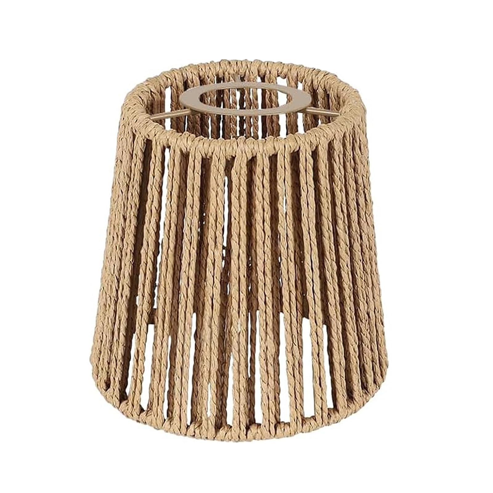Rattan Lampshade, Retro Paper Rope Pendant Lamp Cover Boho Hand-Woven Lampshade for Living Room Bedroom Hotel Restaurant Decor (14x14x10cm)