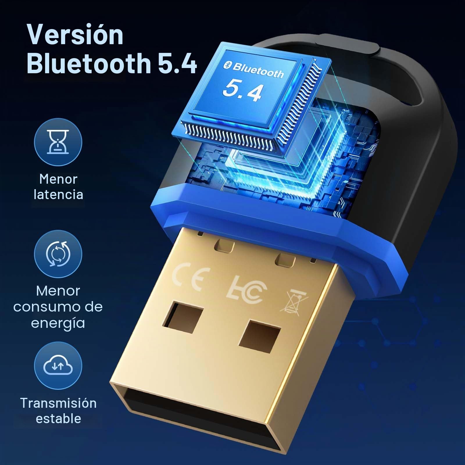 Hoppac Adaptador Bluetooth PC, Bluetooth 5.4 USB Stick Dongle, baja latencia, compatible con Windows 11/10/8.1/7, para auriculares, ratones, controladores, teclados, impresoras