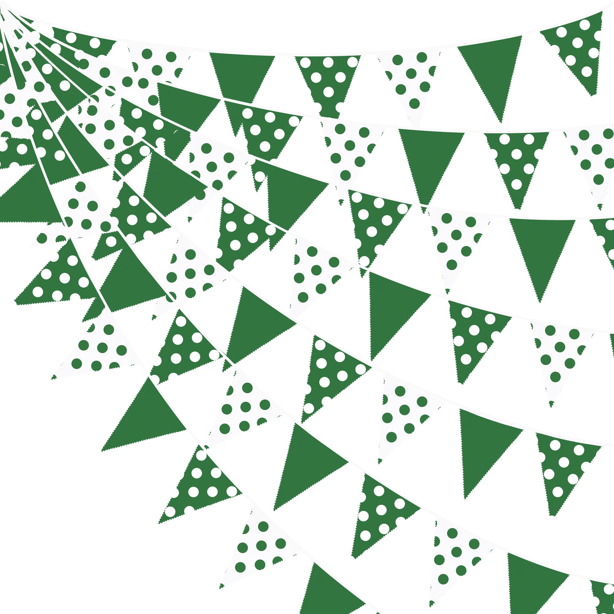 32Ft Green White Polka Dot Fabric Bunting Banner Party Decorations Polka Dots Triangle Flag Pennant Garland for Christmas Birthday Baby Shower Wedding Masters Golf Tea Party Outdoor Garden Decor