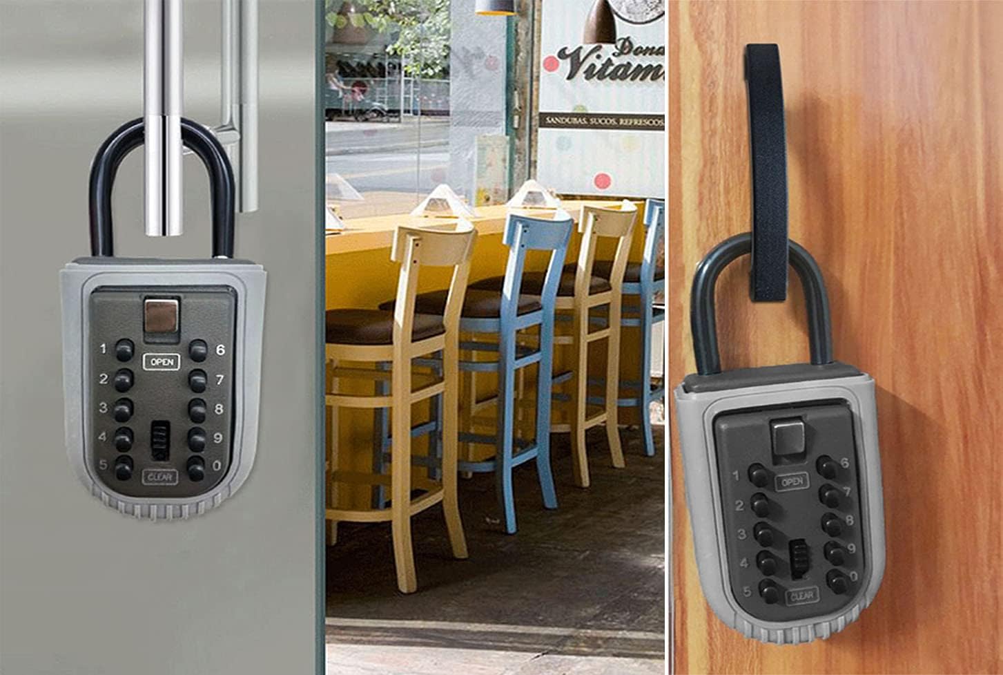 Portable Security Key Lock Box for Door Handle with Push Button Lock, Key Safe Lock Box Outdoor Storage Box with Code Combination, 10 Digits Resettable Code Box for House Key : Office Products